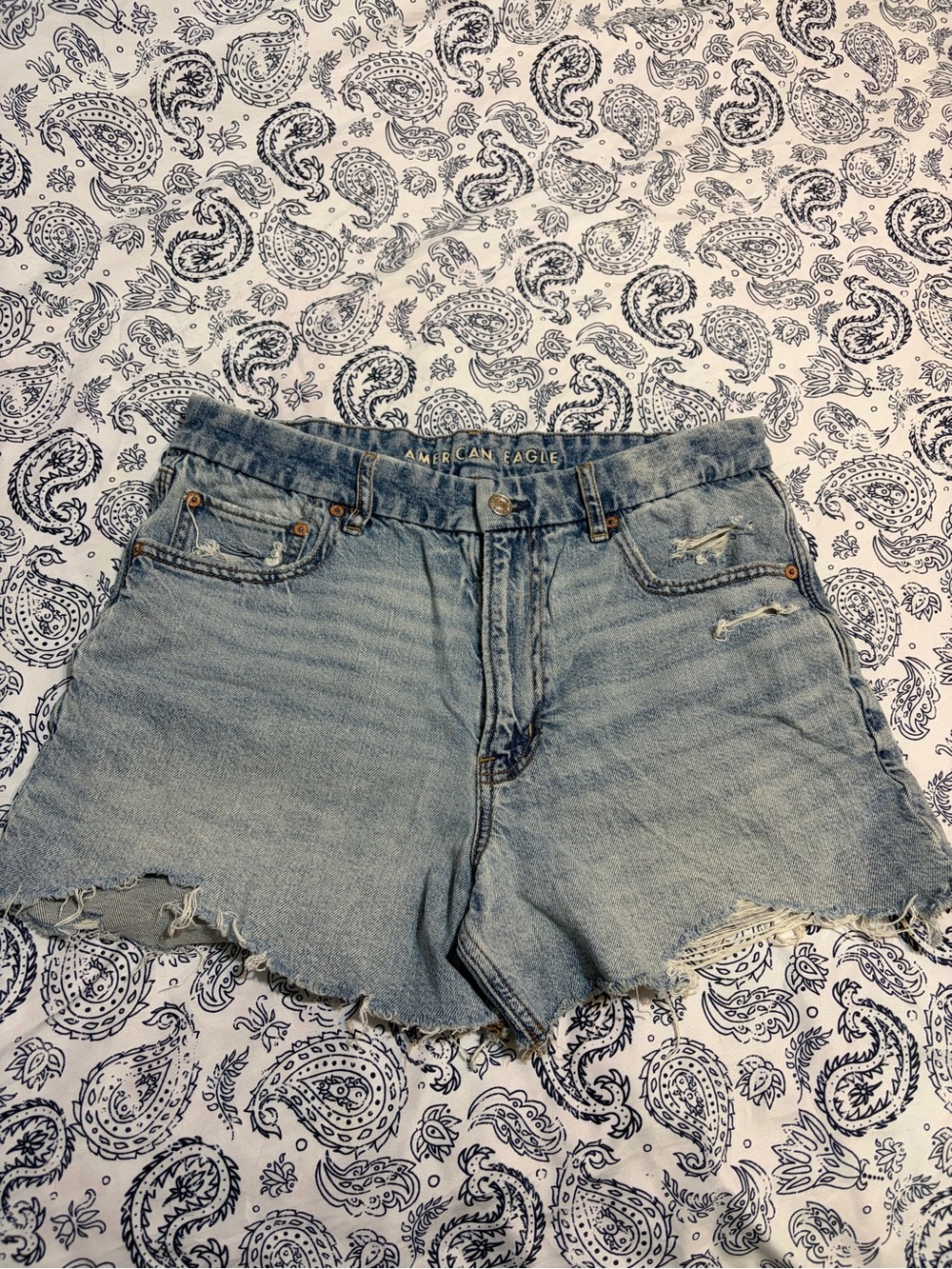 American Eagle Outfitters Light Blue Distressed High-Rise Jean Shorts